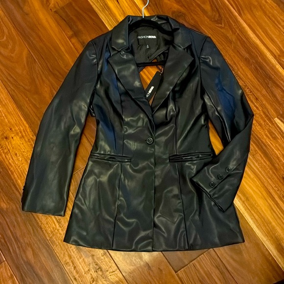Black Faux Leather Cutout Jacket - Picture 8 of 10